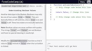 Understanding Boolean values - freeCodeCamp | Video 58 | Basic JavaScript