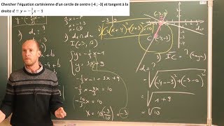 Cercle tangent à une droite - Equation de cercle, de droite