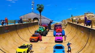 Continuation next Epic challenge jump Ramp Mount Chiliad Spiderman BMW Cars Audi Monster Truck GTA V