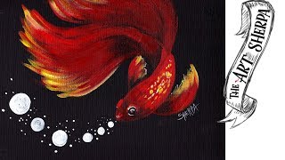 Easy Red Betta fish acrylic painting Best tutorial for beginners 🐟🐡 | TheArtSherpa