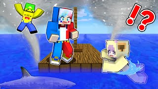 【巨大竜巻から生き残れ🌪】イカダで24時間生活するマインクラフト🦈🌊【マイクラ Minecraft】ぽっぴんず