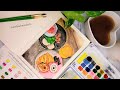 Croissant & Colors: Watercolor Breakfast 🥐🎨🍉 Watercolor Painting with Juice, Bread, Donut & Fruits