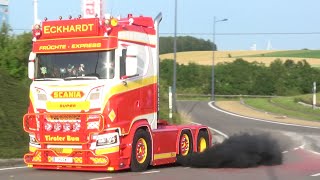 Truckshow Ciney 2022 with Scania V8 open pipes sound, Volvo T Cab and other beau