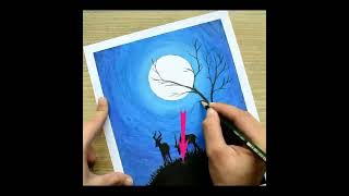 Moonlight easy scenery drawing with oil pastel #shorts #funcrafts