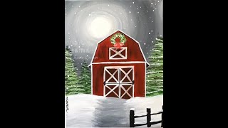 Winter Barn Acrylic Painting Tutorial For Beginners