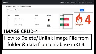 CI4 IMAGE CRUD-4: How to Delete/Unlink Image File from folder & data from database in Codeigniter 4