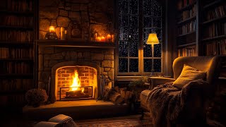 Stormy Night Cozy Room Ambience with Relaxing Rain and Fireplace Sounds for Sleeping and Relaxation