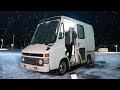 Winter Snow Car Camping with Vintage Delivery Van