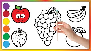 Learn FRUITS , Painting and Colouring for Kids & Toddlers #apple #banana #strawberry #orange #grape