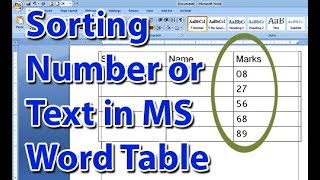 Sorting Number or Text in MS Word Table by Ascending and Descending