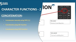 SAS CHARACTER FUNCTIONS - 2 | CONCATENATING STRINGS USING PIPE SYMBOL (||), CAT & CATX FUNCTIONS