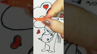 Little cute balloon kawaii kitty cat drawing and coloring for kids #coloring #painting #shorts