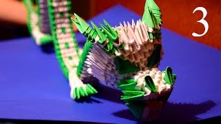 3D origami green Chinese dragon of paper tutorial part 3