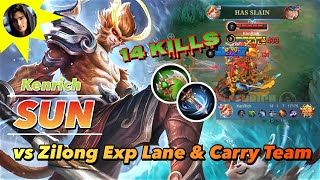 14 KILLS SUN VS ZILONG EXP LANE AND HOW TO CARRY TEAM TO WIN : MOBILE LEGENDS