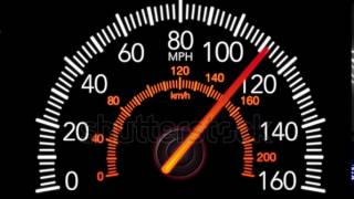 Car speedometer and moving pointer, on a black screen background. 4k animation.