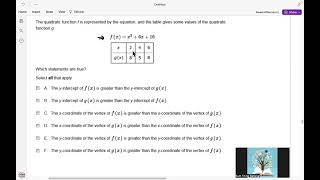 NJSLA Released Items Algebra 1 Quadratic Functions Features and Solving Quadratic Equations 16