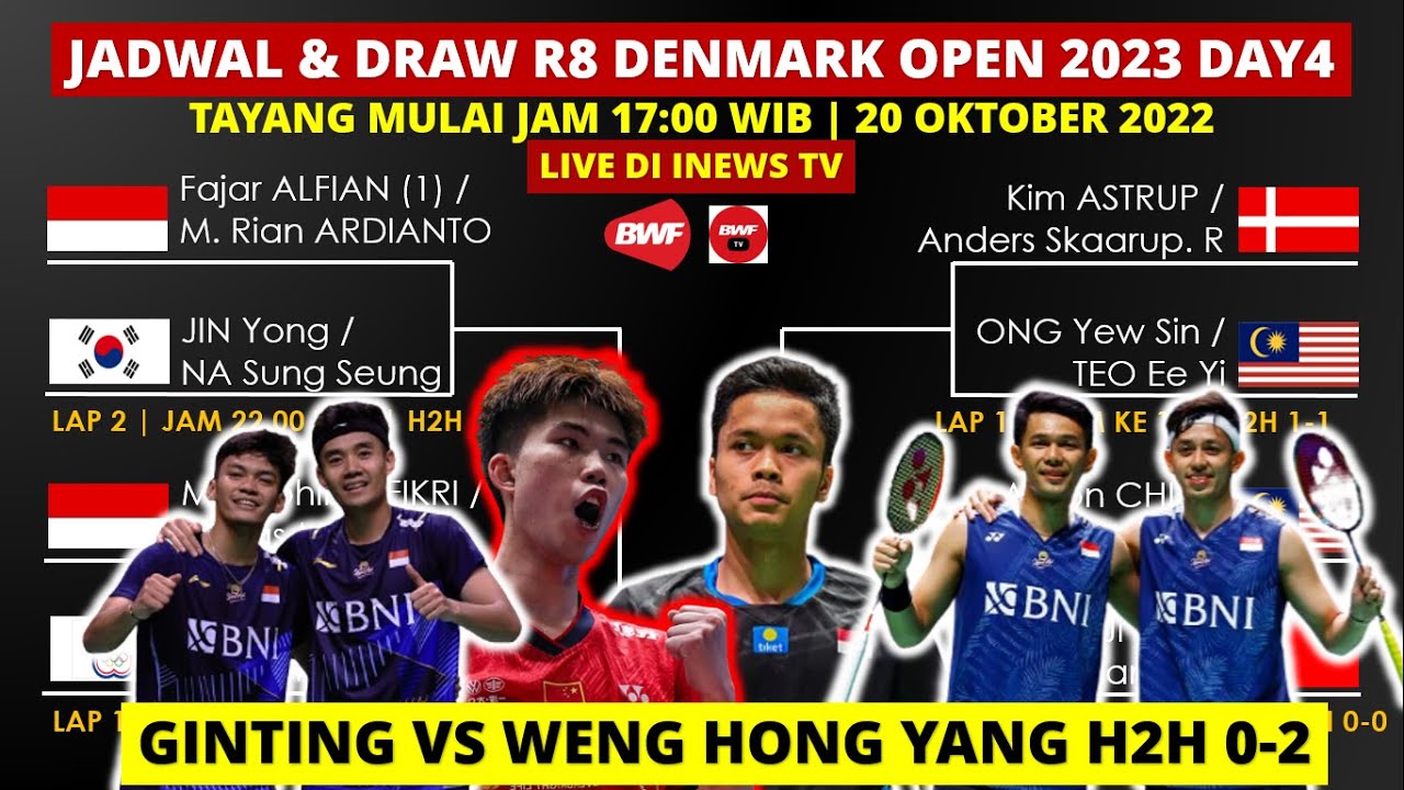 Jadwal Denmark Open 2023 Day 4 Hari Ini: Ginting Vs Weng Hong Yang ...