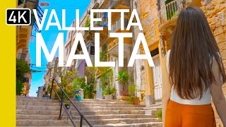 Valletta Malta 4K Walking Tour 2023 | Europe's Sunniest & Smallest Capital City