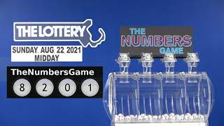 Midday Numbers Game Drawing: Sunday, August 22, 2021