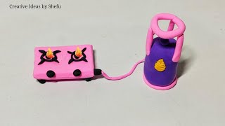 Amazing technique make miniature gas stove & gas cylinder with polymer clay || mini kitchen stove