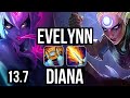 EVELYNN vs DIANA (JNG) | 12/0/7, 2.0M mastery, 1200+ games, Legendary | KR Master | 13.7