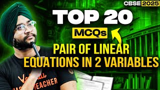 Most Important 20 MCQ'S Pair of Linear Equations in Two Variables | Class 10 Maths | Ratan Kalra