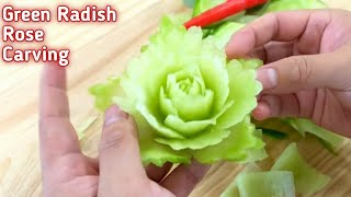 Green Radish Rose carving || how to make Radish flower || Radish Carving