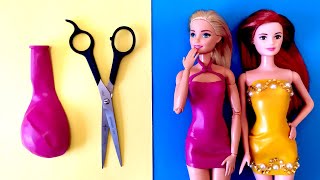 👗 DIY Barbie Dresses with Balloons Easy No Sew Clothes | Barbie doll hacks and crafts