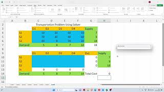 Transportation Problem Optimization using Excel Solver