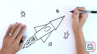 Draw a rocketship using simple shapes. Easy drawing tutorial