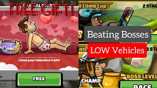 FREE Valentine's Day Gift! Beating Bosses Season with LOW Vehicles - Hill Climb Racing 2