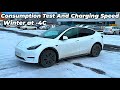 Tesla Model Y LFP Battery Consumption Test And Charging Speed in Winter at -4C