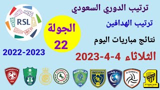 ترتيب الدوري السعودي وترتيب الهدافين ونتائج مباريات اليوم الثلاثاء 4-4-2023 من الجولة 22