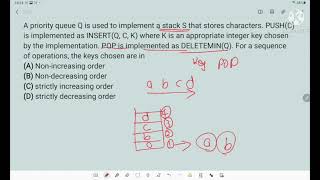 A priority queue Q is used to implement a stack S that stores character Push c , gate cse 1997