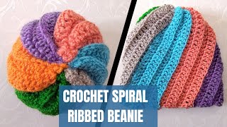 Crochet pinwheel spiral Ribbed beanie | Beanie#2 | for beginners