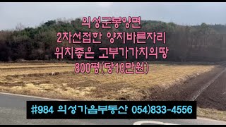 #984 의성가음부동산 가격인하!  시세반값! 봉양면 2차선접한 경지정리된 벼논 800평 8000만 (당10만) 전기수도가능 군위군인접 투자가치^ 다용도땅 #의성땅#의성벼논