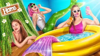We Build a Bunk Bed for Triplets Mermaid! Poor vs Rich vs Giga Rich Secret Room!
