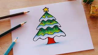 วาดรูปต้นคริสต์มาสง่ายๆ (สีไม้)🎄 | How to draw a Christmas tree