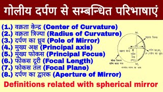 गोलीय दर्पण से सम्बन्धित परिभाषाएं- वक्रता केन्द्र, वक्रता त्रिज्या, मुख्य फोकस, फोकस दूरी | physics