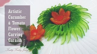 Artistic Cucumber & Tomato Flower Carving Garnish - Vegetable Design Ideas
