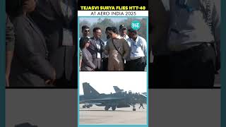 BJP MP Tejasvi Surya Flies HTT-40 aircraft, Hails Leadership | Aero India 2025 #ytshorts