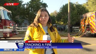 Chico Fire Department, CAL FIRE Butte Unit respond to shed and debris pile fire on Humboldt Road in