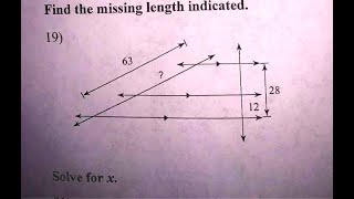 [Math] Find the missing length indicated: 19) 63 28 12 Solve for x 16