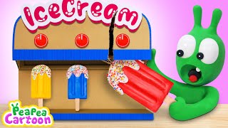 Pea Pea Gets Trouble With Giant Ice Cream Machine - Funny Video for Kids