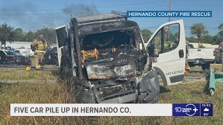 1 person hospitalized after fiery 5-car pile-up in Hernando County