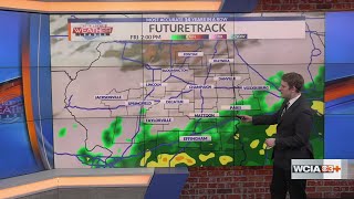 Cloudy skies and scattered showers heading into the holiday weekend.