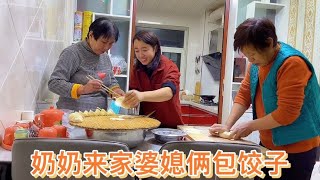 奶奶来家里，婷婷和婆婆包肉饺子，一家人见面说不完的话【小婷婷农村事】