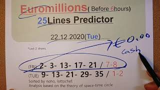 Euromillions 22 decembre 2020 predicteur. Euromillion 22.12.2020. Before 6hours. 25 lines predictor.