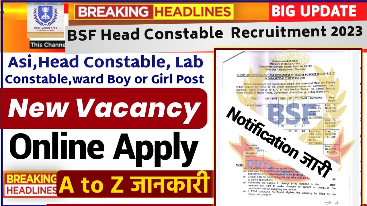 BSF Paramedical Staff Recruitment 2023 Notificationbsf Vacancy,bsf ...