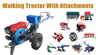 Perfect Match: Walk-behind Tractor with Plough,  Rotavator, Wheat \u0026 Corn Planter, Harvester, Mower